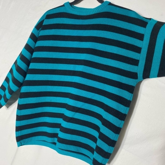 Vintage Graffiti Oversized Green Black Striped Crew Neck Knit Sweater S - Picture 10 of 13